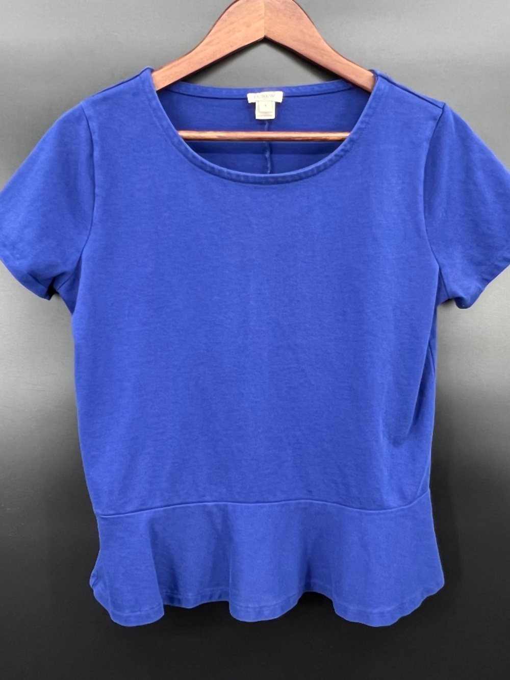 J Crew Factory Womens Size Small Blue Short Sleeve Peplum Top Cotton Minimalist